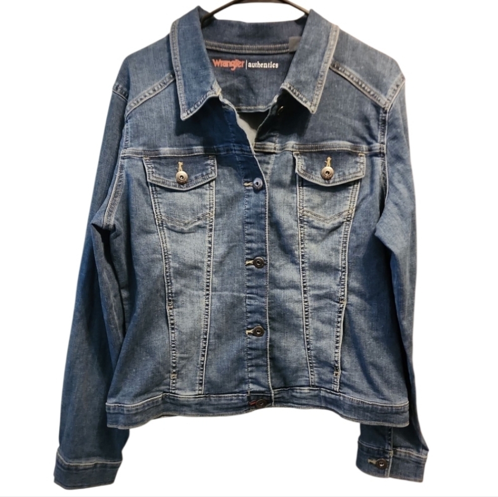 Wrangler Authentics Womens Denim Jean Jacket Blue Size X-Large Button Up Stretch